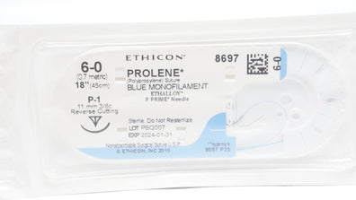 Ethicon 8697 6-0 PROLENE P-1, 11mm 3/8c Reverse Cutting, 18inch (x)